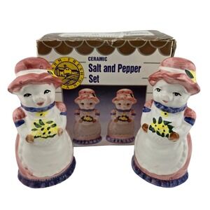 Action Industries Ceramic Dutch Girl Salt Pepper Shakers Set Open Box NOS